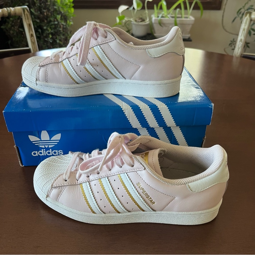 Adidas Superstar Light Pink with Gold Stripes